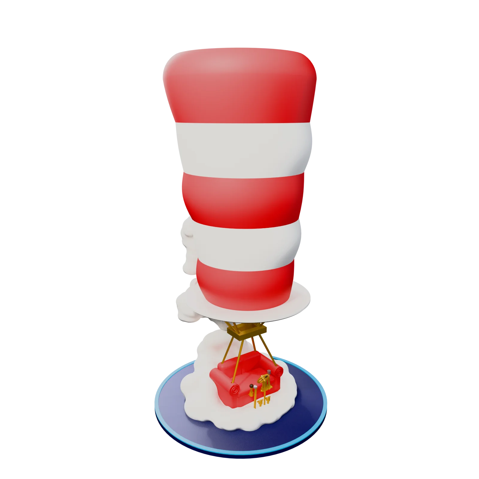 3D printed Cat In The Hat hot air balloon on a print bed