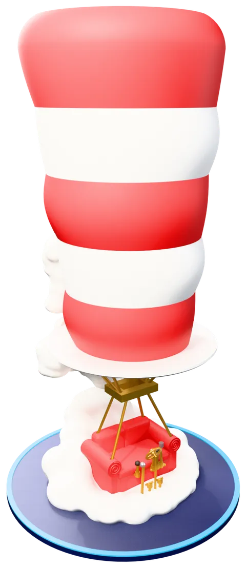 Cat In The Hat hot air balloon on a print bed