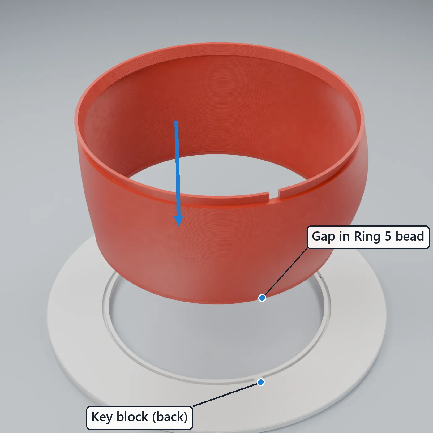 Ring 5 into the brim (gap over key block)